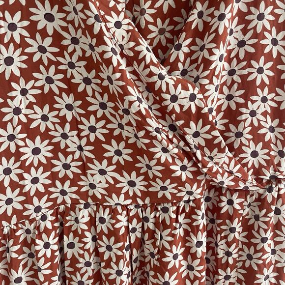 Madewell Clara Burnt Orange Falling Daisy floral faux wrap Midi sundress NA239 M - Picture 4 of 4